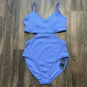 NWT Abercrombie Kids One Piece Cutout Adjustable Strap Purple Ribbed Swimsuit 17